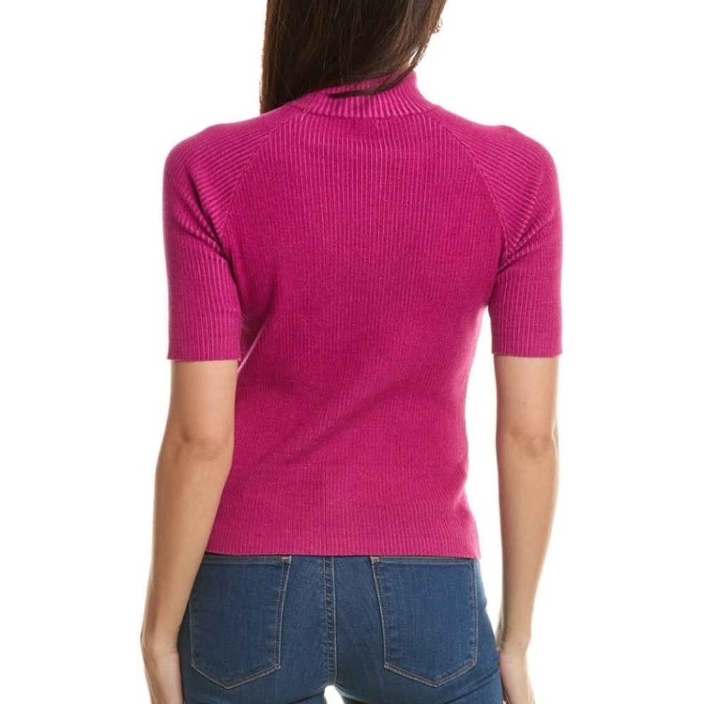 NWT Monrow Two Ribbed Cutout Short Sleeve Sweater Size Small In Raspberry Rose - Picture 2 of 7